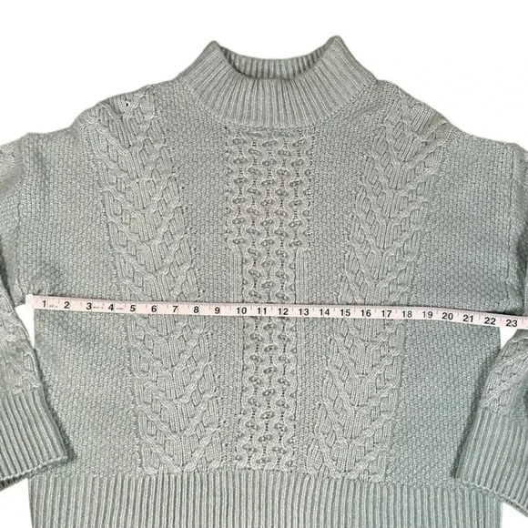 Retrology Women's Mint Green Chunky Cable Knit Mock Turtle Neck Sweater Size L - Picture 5 of 10